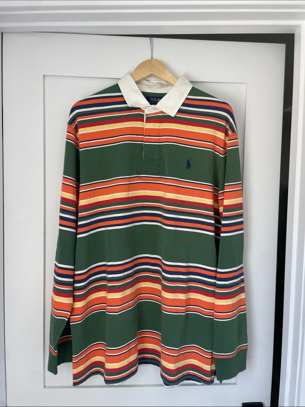 Polo by Ralph Lauren Green Rugby Shirt with Multicolor Stripes